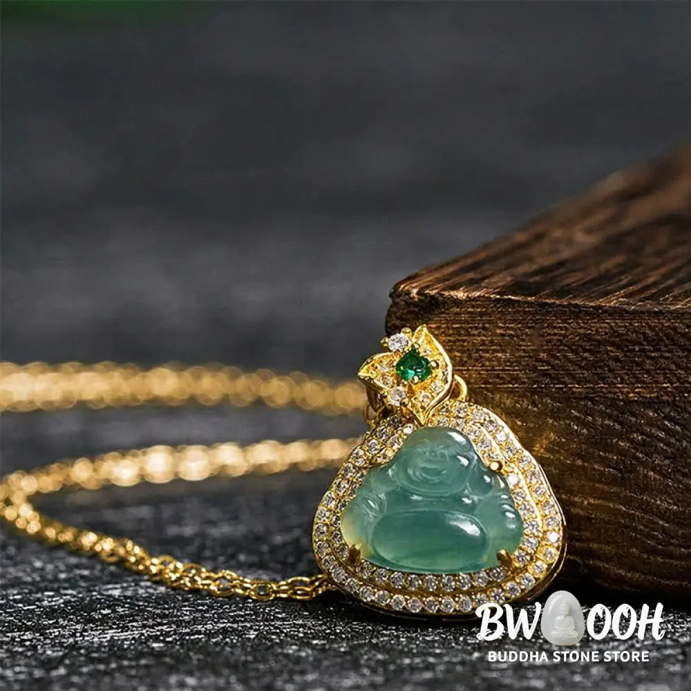 Buddha Stones Jade Laughing Buddha Prosperity Luck Necklace Pendant - BWOOOH - Jade Laughing Buddha - Necklaces &