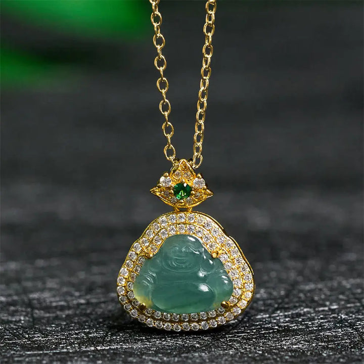 Buddha Stones Jade Laughing Buddha Prosperity Luck Necklace Pendant - BWOOOH - Jade Laughing Buddha - Necklaces &amp;