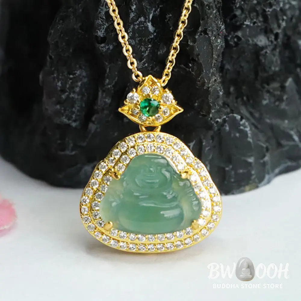 Buddha Stones Jade Laughing Buddha Prosperity Luck Necklace Pendant - BWOOOH - Jade Laughing Buddha - Necklaces &amp;