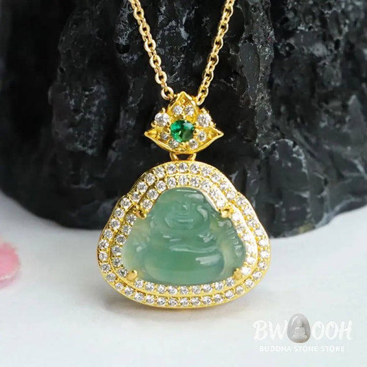 Buddha Stones Jade Laughing Buddha Prosperity Luck Necklace Pendant - BWOOOH - Jade Laughing Buddha - Necklaces &amp;