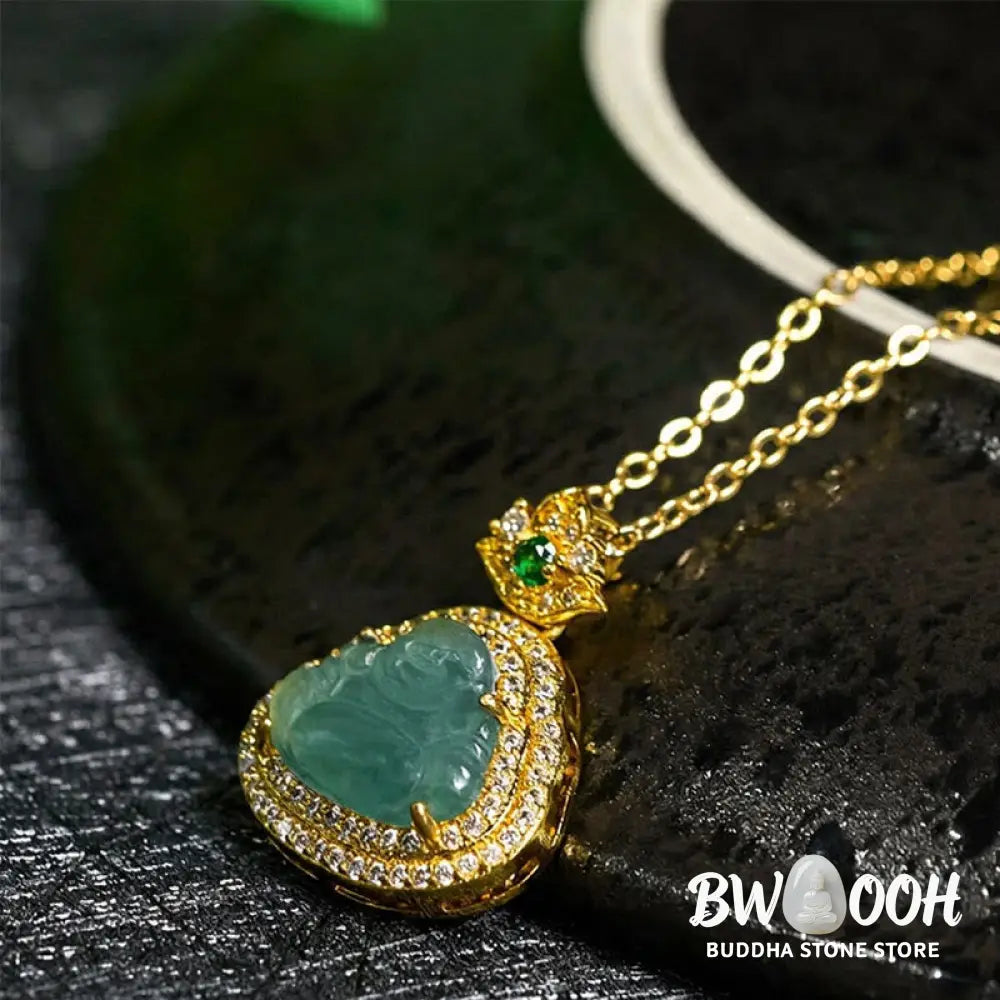 Buddha Stones Jade Laughing Buddha Prosperity Luck Necklace Pendant - BWOOOH - Jade Laughing Buddha - Necklaces &amp;