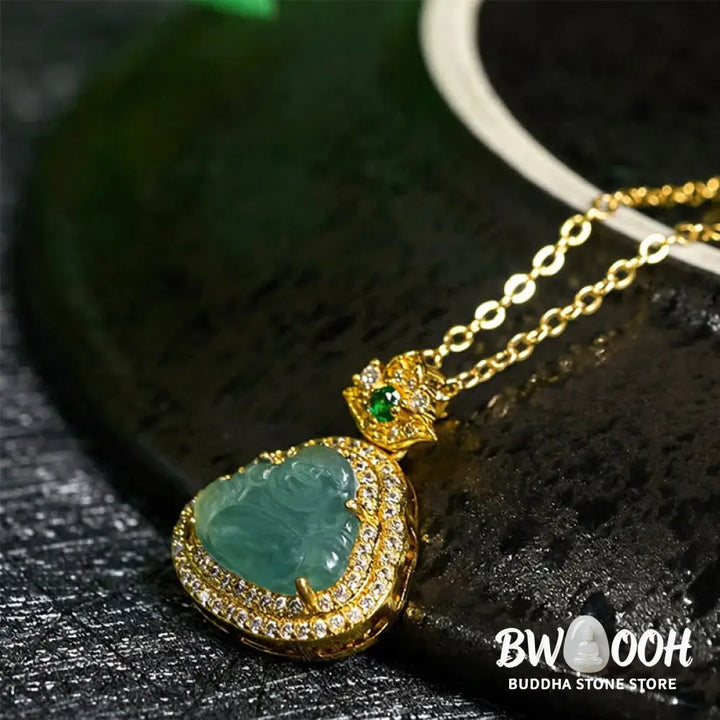 Buddha Stones Jade Laughing Buddha Prosperity Luck Necklace Pendant - BWOOOH - Jade Laughing Buddha - Necklaces &amp;