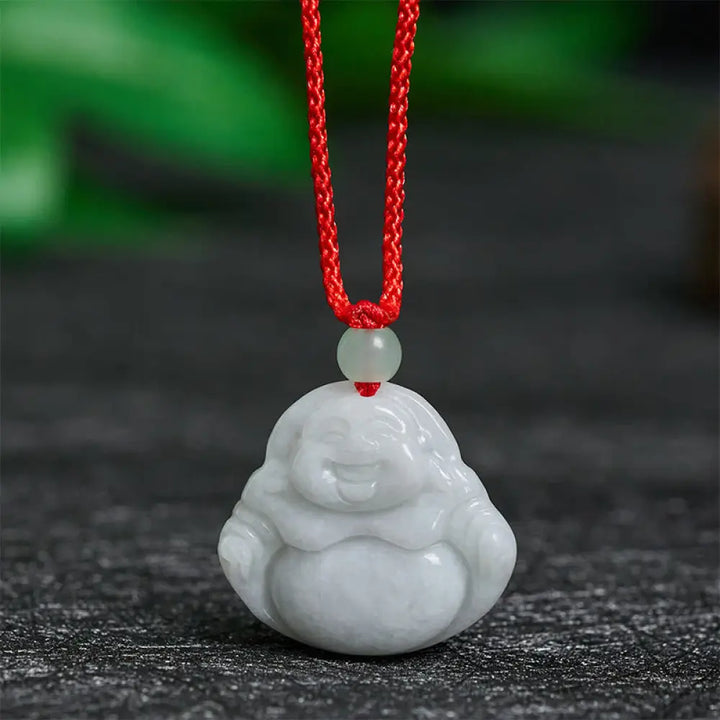 Buddha Stones Jade Laughing Buddha Prosperity Necklace Pendant - BWOOOH - Jade Laughing Buddha - Necklaces &amp; Pendants