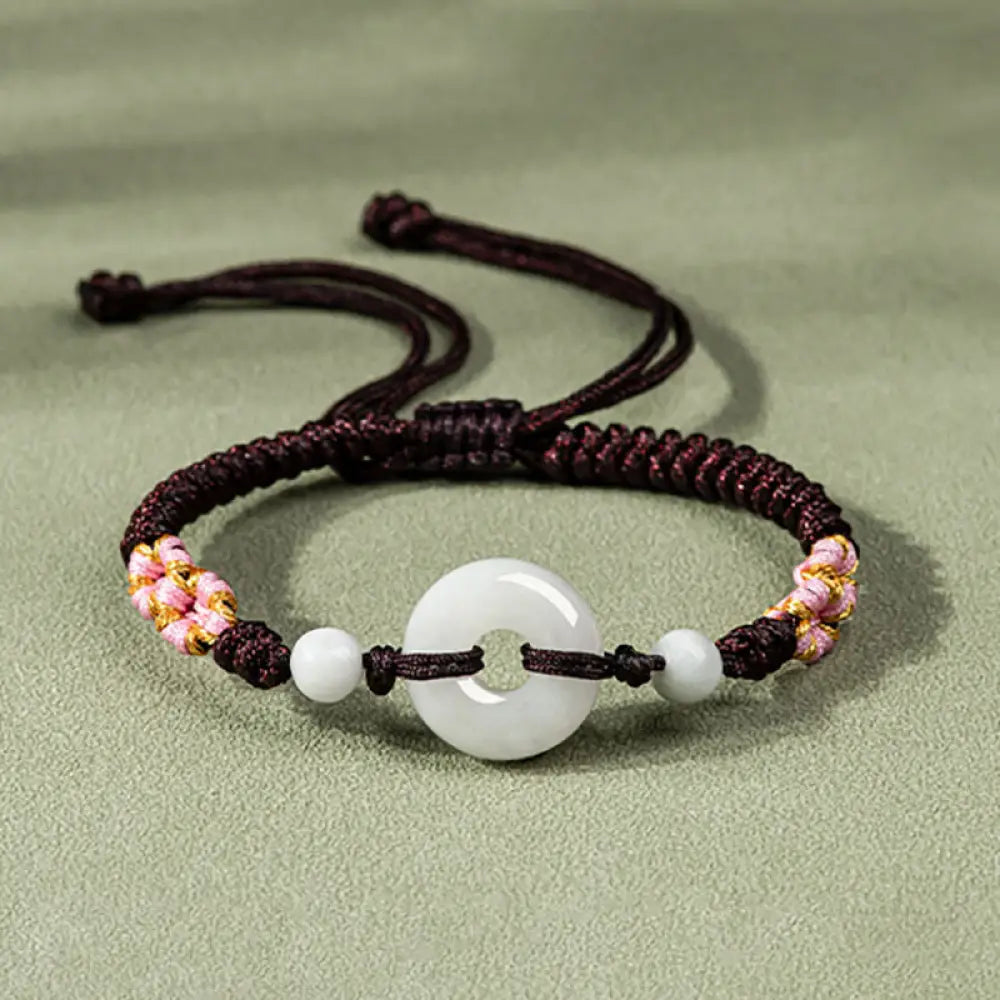 Buddha Stones Jade Luck Abundance Red String Bracelet - BWOOOH - Brown(Wrist Circumference: 13-19.5cm) - Bracelet