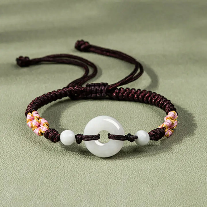 Buddha Stones Jade Luck Abundance Red String Bracelet - BWOOOH - Brown(Wrist Circumference: 13-19.5cm) - Bracelet