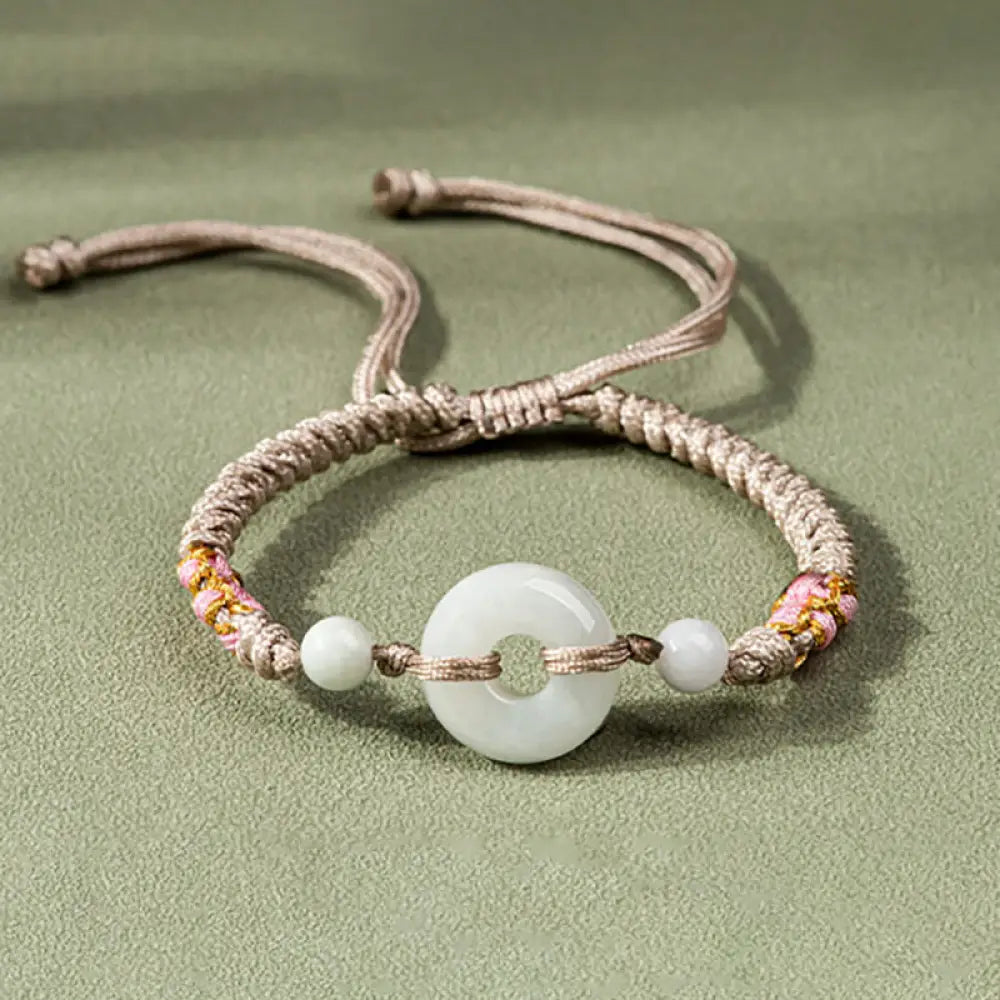 Buddha Stones Jade Luck Abundance Red String Bracelet - BWOOOH - Light Pink(Wrist Circumference: 13-19.5cm) - Bracelet