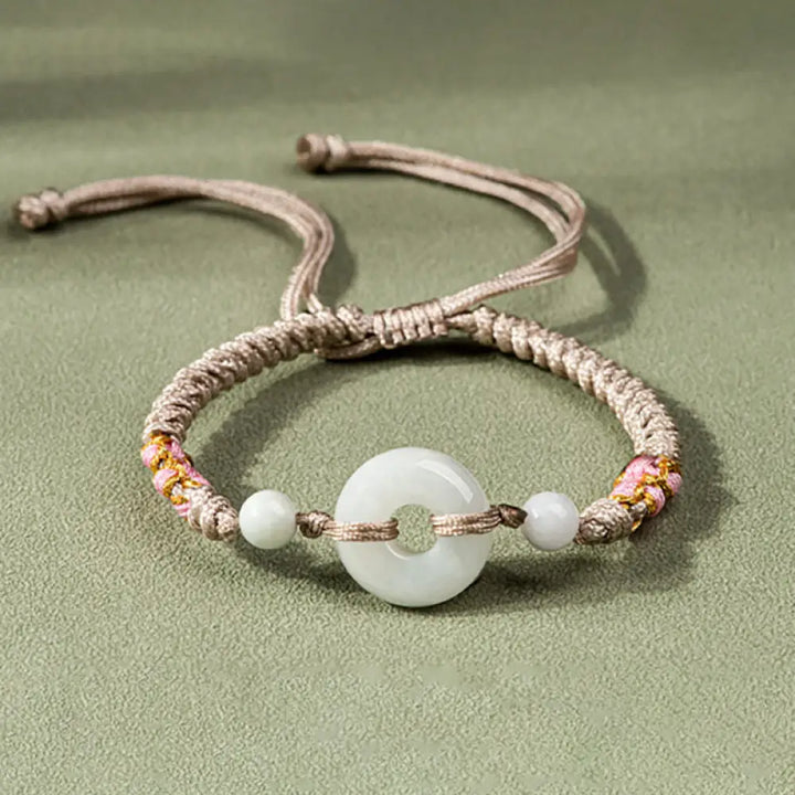 Buddha Stones Jade Luck Abundance Red String Bracelet - BWOOOH - Light Pink(Wrist Circumference: 13-19.5cm) - Bracelet