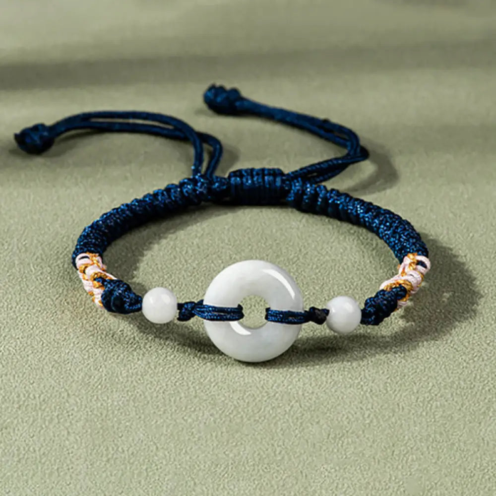 Buddha Stones Jade Luck Abundance Red String Bracelet - BWOOOH - Navy Blue(Wrist Circumference: 13-19.5cm) - Bracelet