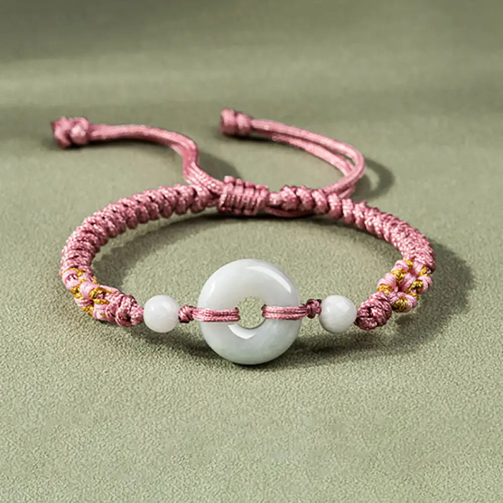 Buddha Stones Jade Luck Abundance Red String Bracelet - BWOOOH - Pink(Wrist Circumference: 13-19.5cm) - Bracelet