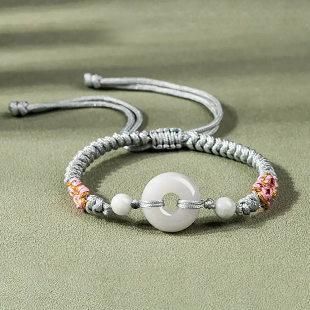 Buddha Stones Jade Luck Abundance Red String Bracelet - BWOOOH - Silver White (Wrist Circumference: 13-19.5cm)