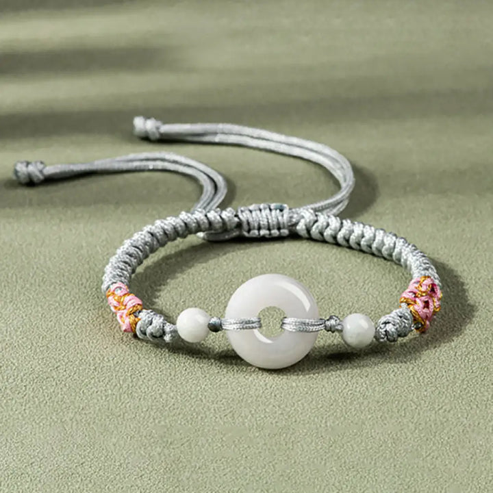 Buddha Stones Jade Luck Abundance Red String Bracelet - BWOOOH - Silver White (Wrist Circumference: 13-19.5cm)