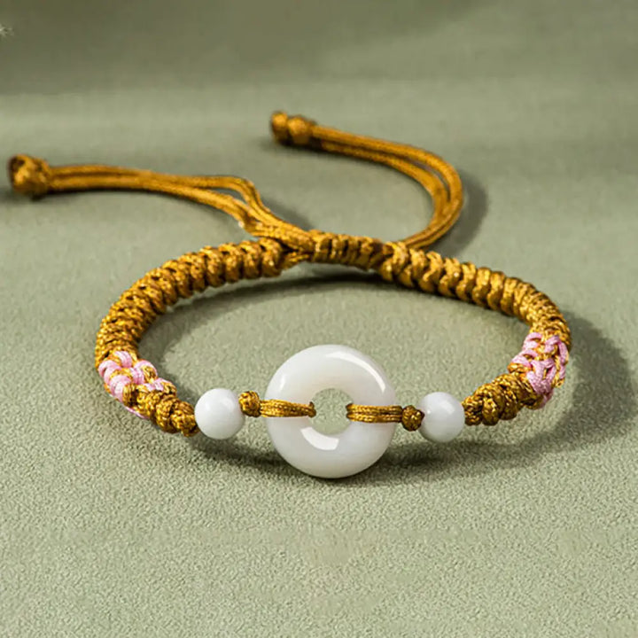 Buddha Stones Jade Luck Abundance Red String Bracelet - BWOOOH - Yellow(Wrist Circumference: 13-19.5cm) - Bracelet