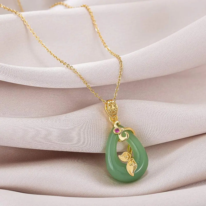BWOOOH jade oval blessing fortune necklace pendant — natural jade and titanium steel feng shui spiritual jewelry