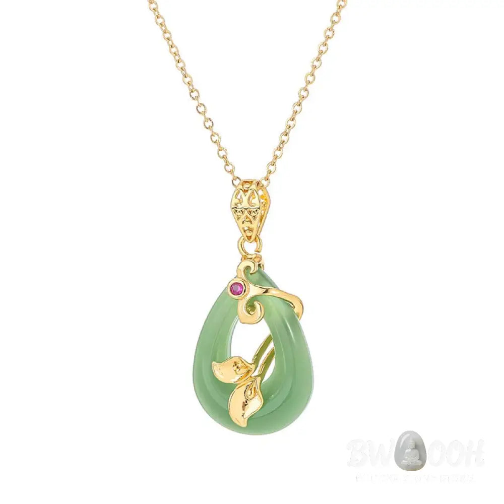 BWOOOH handmade Oval Jade Blessing Fortune Necklace Pendant, featuring a smooth, polished green jade oval on a shimmering titanium steel chain. Symbolizes prosperity, mental clarity, and improved sleep. - View 3