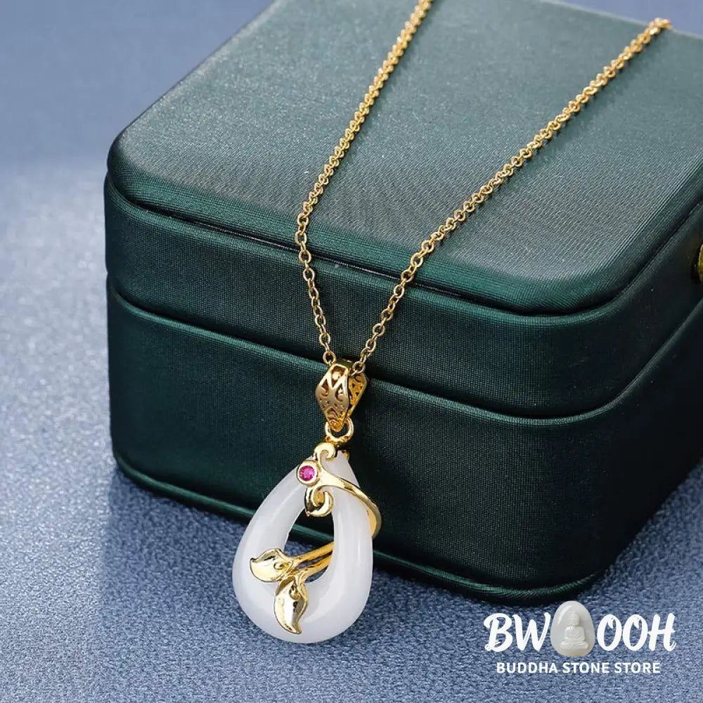 BWOOOH handmade Oval Jade Blessing Fortune Necklace Pendant, featuring a smooth, polished green jade oval on a shimmering titanium steel chain. Symbolizes prosperity, mental clarity, and improved sleep. - View 5