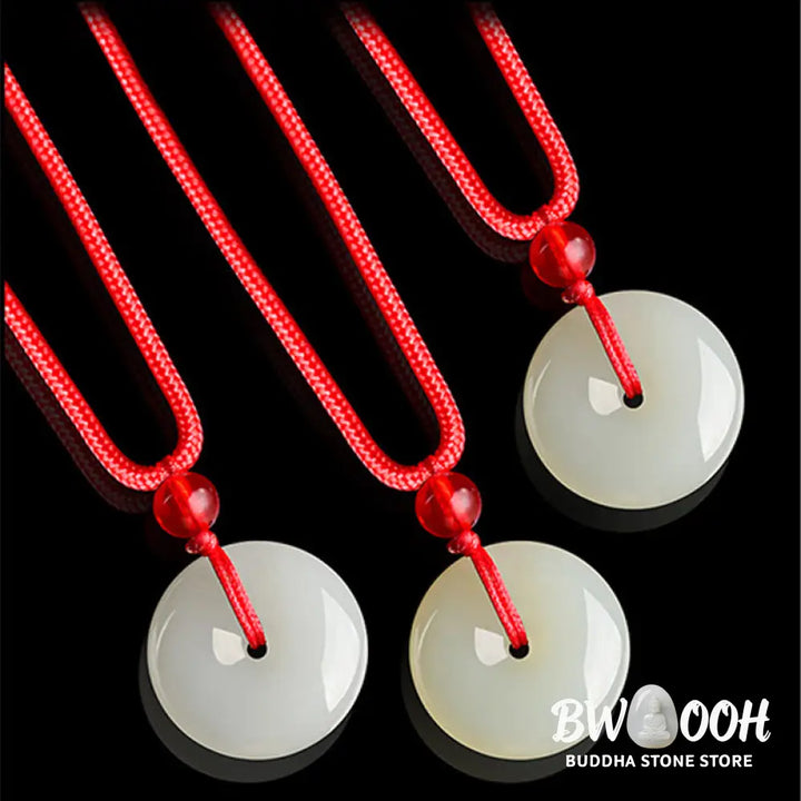 Buddha Stones Jade Peace Buckle Abundance Red Rope Necklace Pendant - BWOOOH - Natural Jade(Color May Vary) - Necklaces