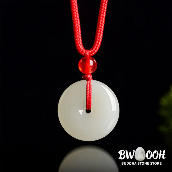 Buddha Stones Jade Peace Buckle Abundance Red Rope Necklace Pendant - BWOOOH - Natural Jade(Color May Vary) - Necklaces