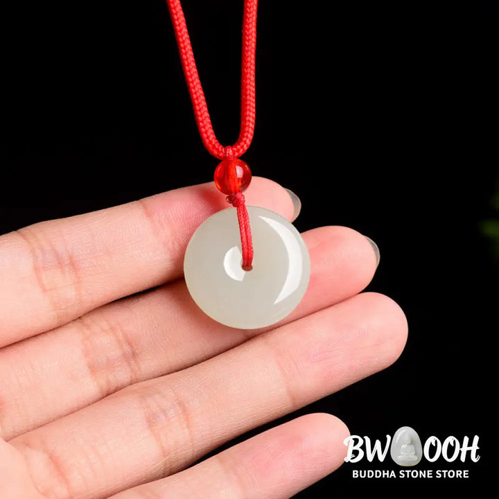 Buddha Stones Jade Peace Buckle Abundance Red Rope Necklace Pendant - BWOOOH - Natural Jade(Color May Vary) - Necklaces