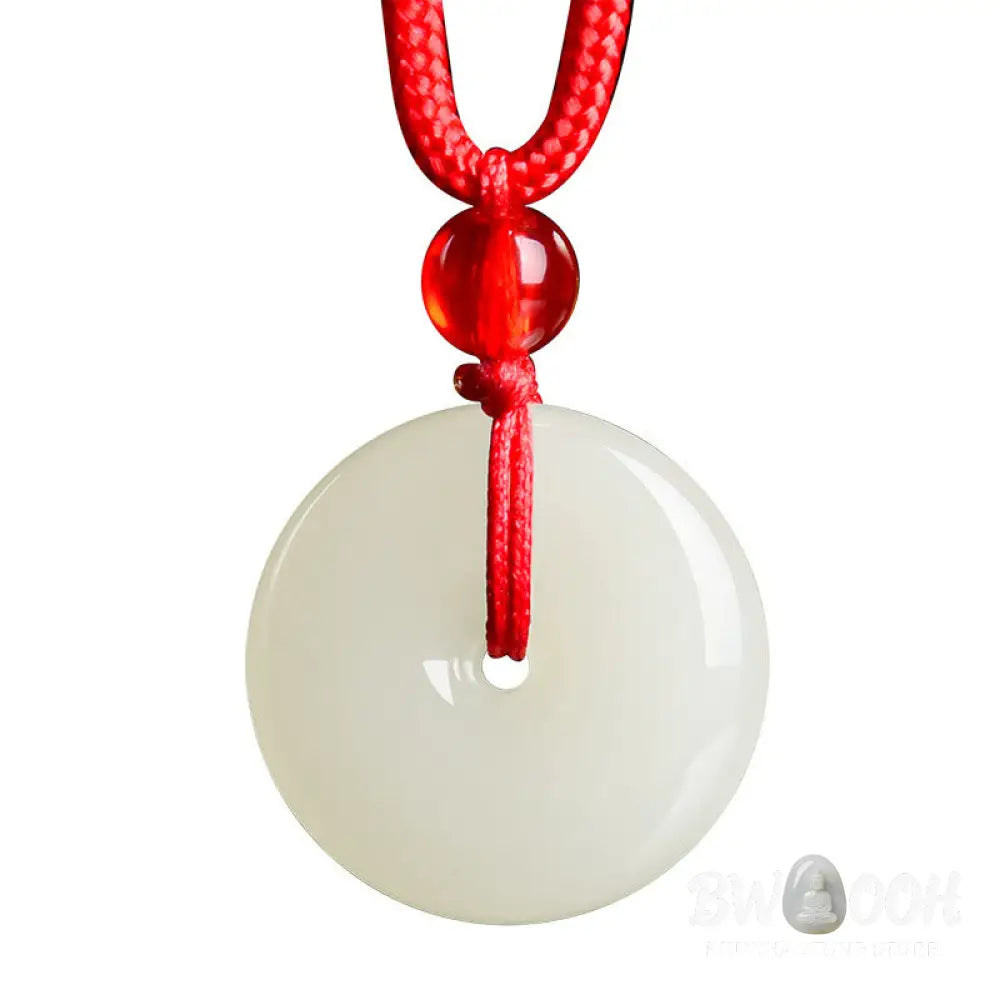 Buddha Stones Jade Peace Buckle Abundance Red Rope Necklace Pendant - BWOOOH - Natural Jade(Color May Vary) - Necklaces