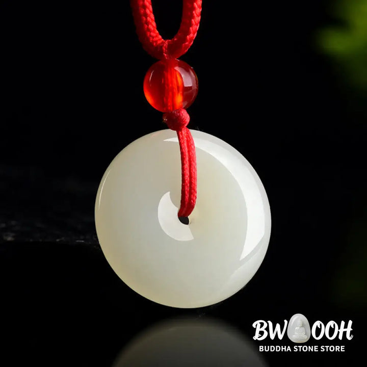 Buddha Stones Jade Peace Buckle Abundance Red Rope Necklace Pendant - BWOOOH - Natural Jade(Color May Vary) - Necklaces