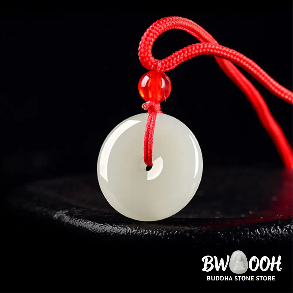 Buddha Stones Jade Peace Buckle Abundance Red Rope Necklace Pendant - BWOOOH - Natural Jade(Color May Vary) - Necklaces