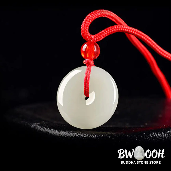 Buddha Stones Jade Peace Buckle Abundance Red Rope Necklace Pendant - BWOOOH - Natural Jade(Color May Vary) - Necklaces