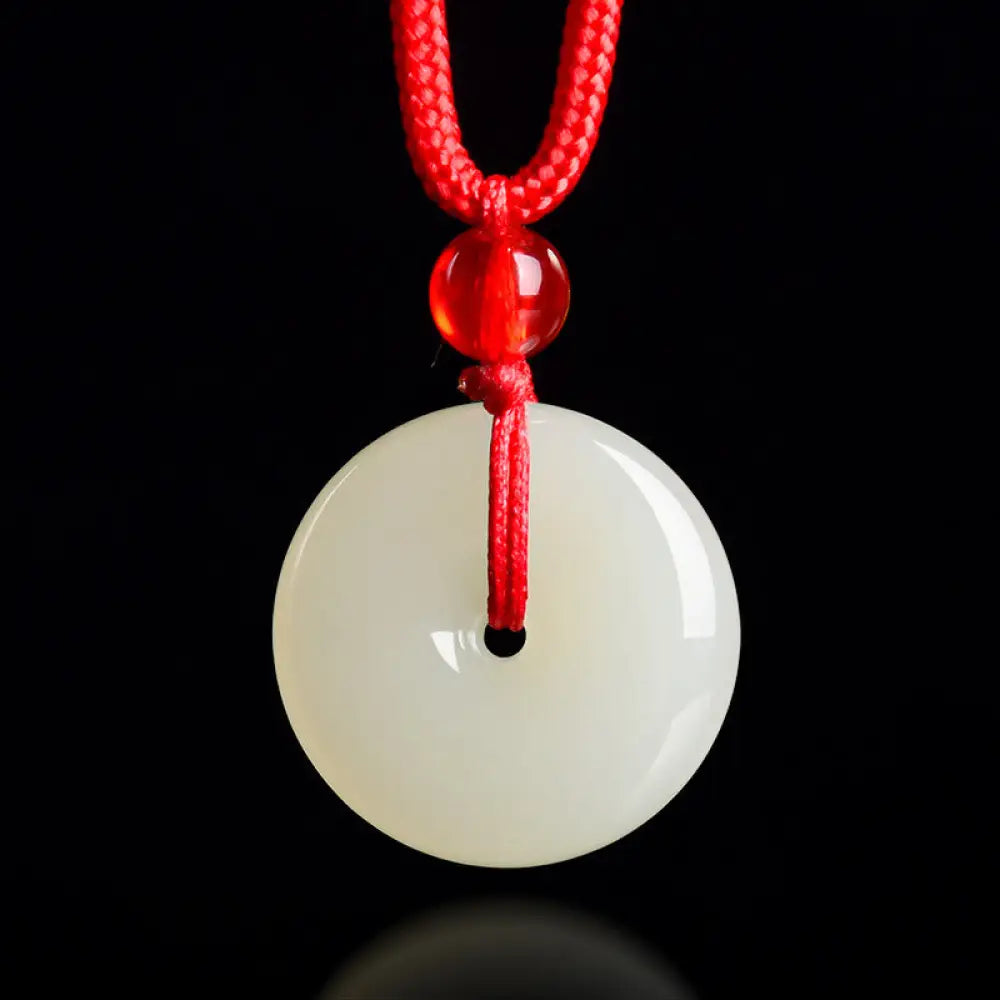 Buddha Stones Jade Peace Buckle Abundance Red Rope Necklace Pendant - BWOOOH - Natural Jade(Color May Vary) - Necklaces