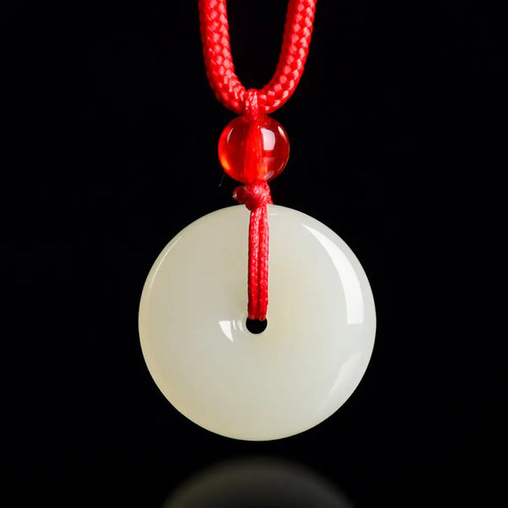 Buddha Stones Jade Peace Buckle Abundance Red Rope Necklace Pendant - BWOOOH - Natural Jade(Color May Vary) - Necklaces