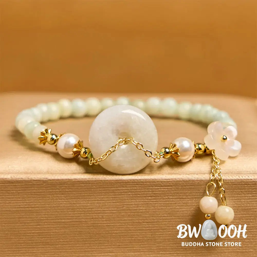 Buddha Stones Jade Peace Buckle Beads Flower Prosperity Bracelet - BWOOOH - Jade(Wrist circumference: 15-16cm)