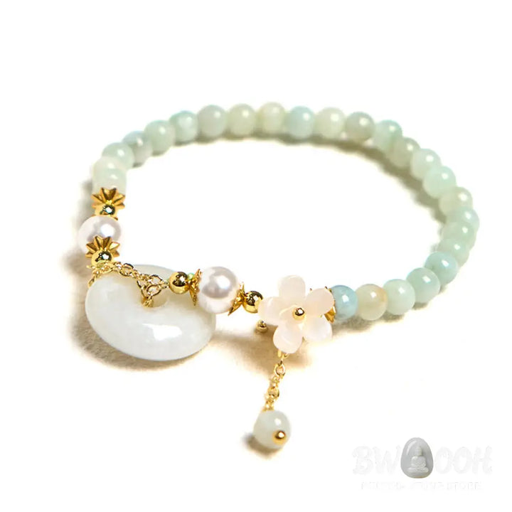 Buddha Stones Jade Peace Buckle Beads Flower Prosperity Bracelet - BWOOOH - Jade(Wrist circumference: 15-16cm)