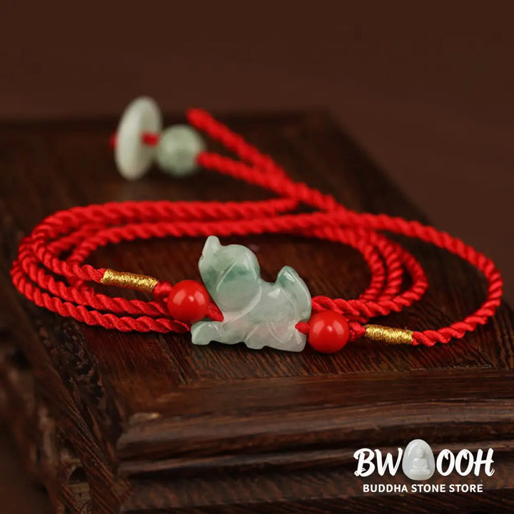 Buddha Stones Jade Peace Buckle Blessing Red String Belly Chain - Belly Chain