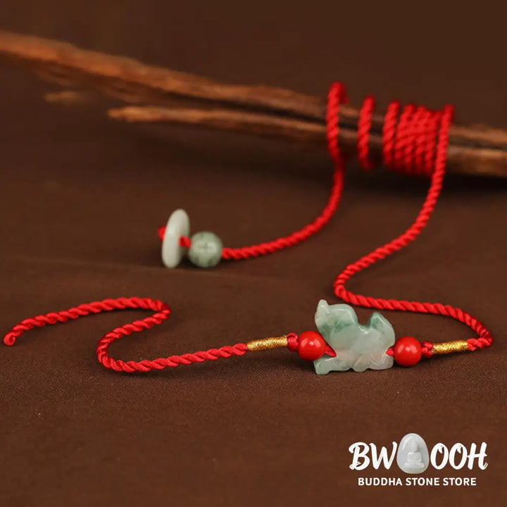 Buddha Stones Jade Peace Buckle Blessing Red String Belly Chain - Belly Chain