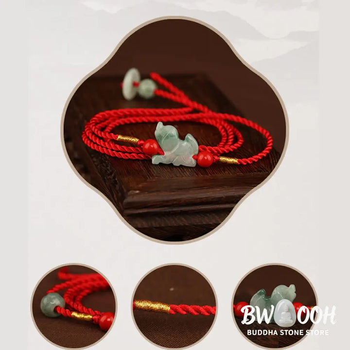 Buddha Stones Jade Peace Buckle Blessing Red String Belly Chain - Belly Chain