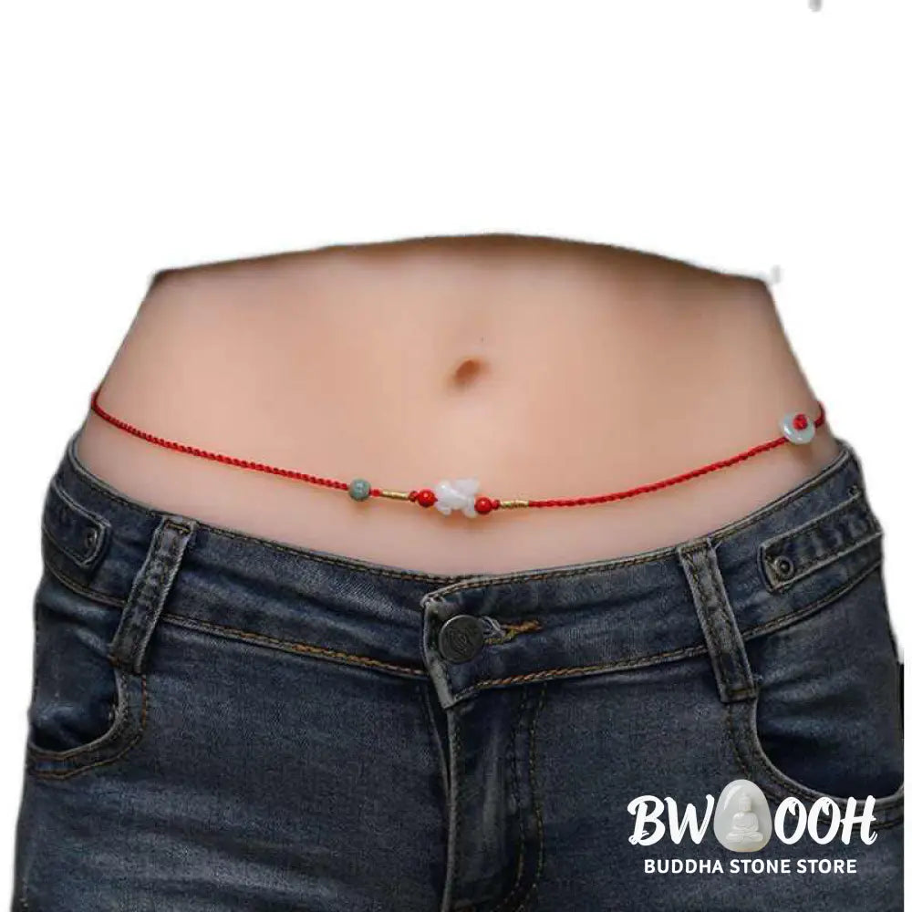 Buddha Stones Jade Peace Buckle Blessing Red String Belly Chain - Belly Chain