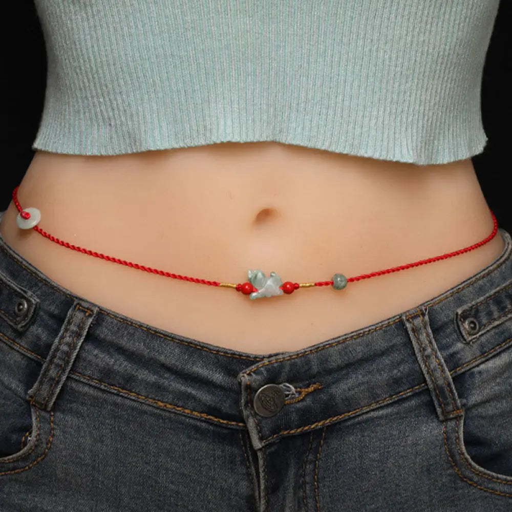 BWOOOH Jade Peace Buckle Blessing Red String Belly Chain