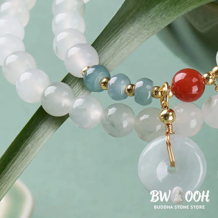 Buddha Stones Jade Peace Buckle Luck Abundance Double Wrap Bracelet - Jade Peace Buckle (Wrist Circumference: 15-16cm)