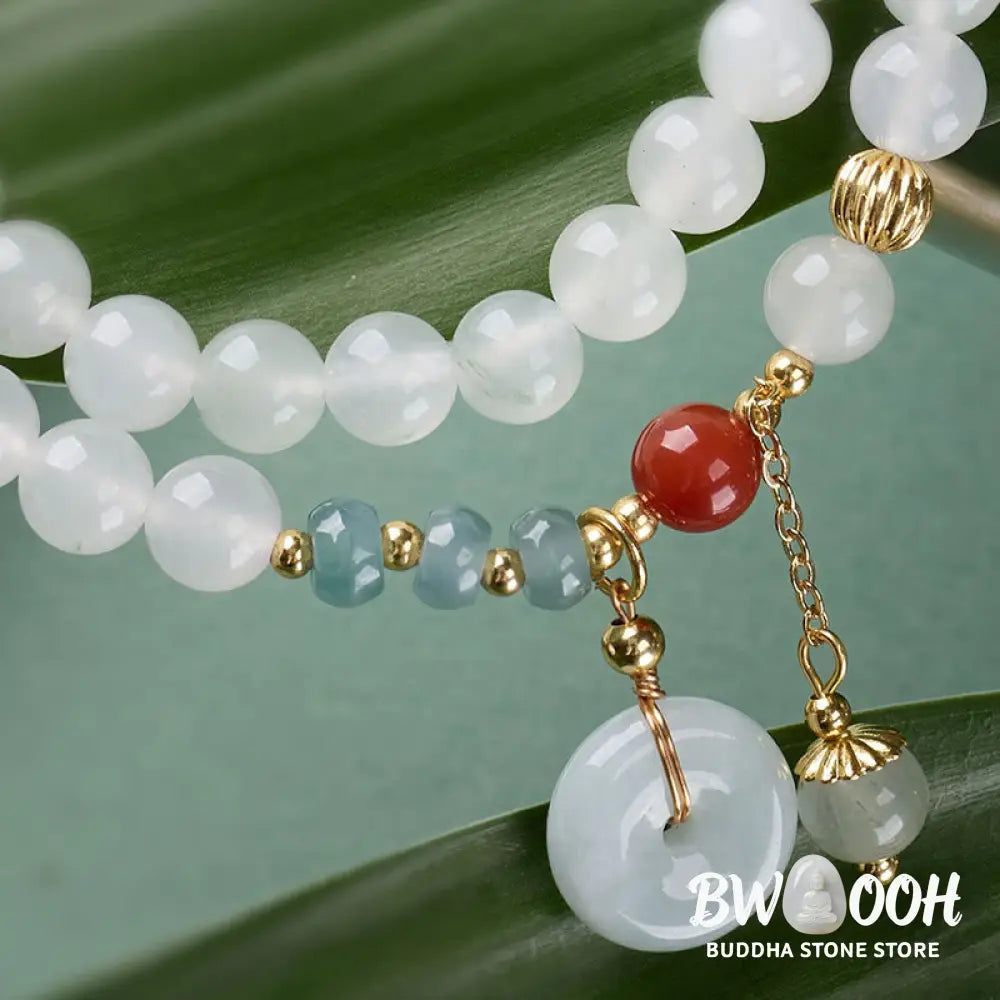 Buddha Stones Jade Peace Buckle Luck Abundance Double Wrap Bracelet - Jade Peace Buckle (Wrist Circumference: 15-16cm)
