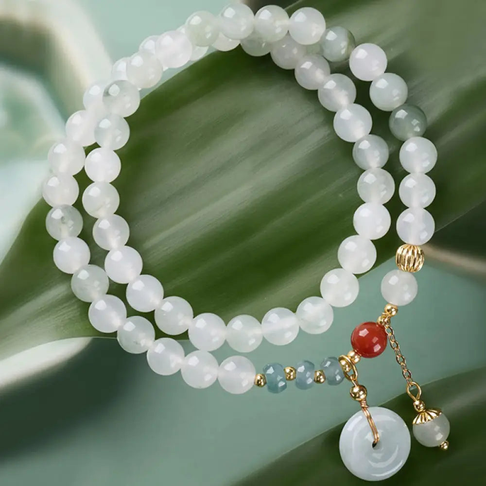 Buddha Stones Jade Peace Buckle Luck Abundance Double Wrap Bracelet - Jade Peace Buckle (Wrist Circumference: 15-16cm)