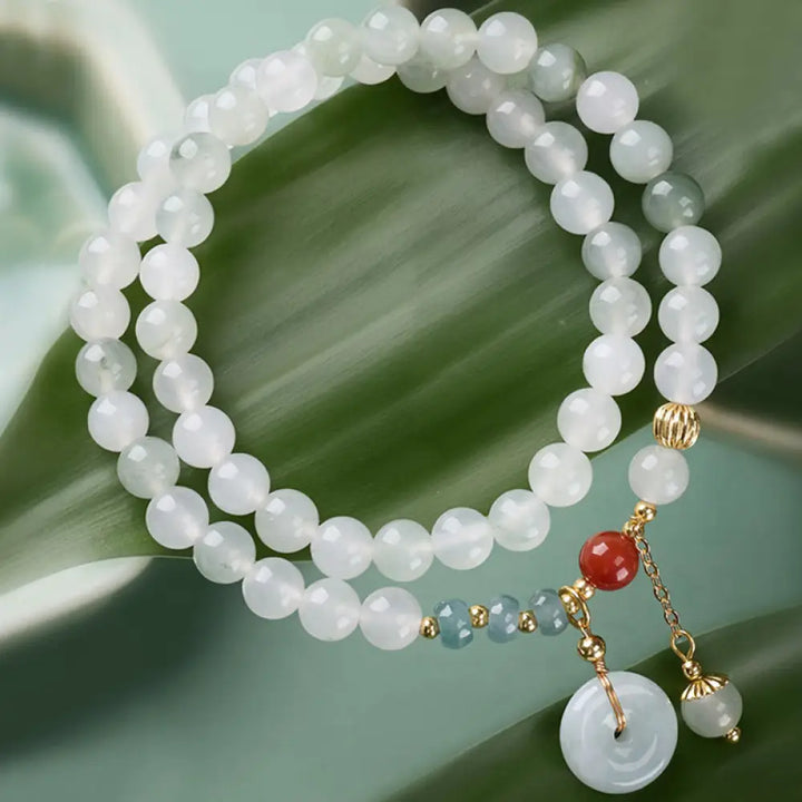 Buddha Stones Jade Peace Buckle Luck Abundance Double Wrap Bracelet - Jade Peace Buckle (Wrist Circumference: 15-16cm)