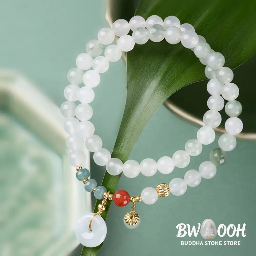 Buddha Stones Jade Peace Buckle Luck Abundance Double Wrap Bracelet - Jade Peace Buckle (Wrist Circumference: 15-16cm)