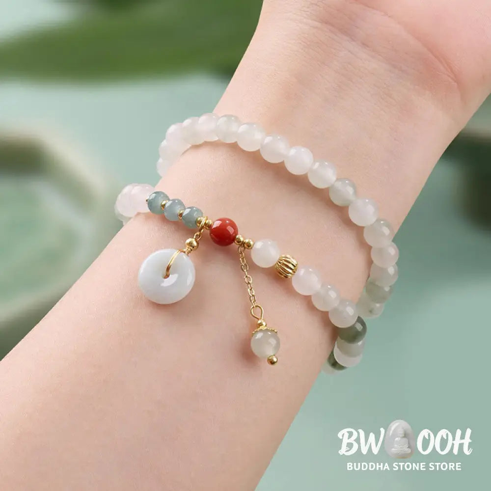 Buddha Stones Jade Peace Buckle Luck Abundance Double Wrap Bracelet - Jade Peace Buckle (Wrist Circumference: 15-16cm)