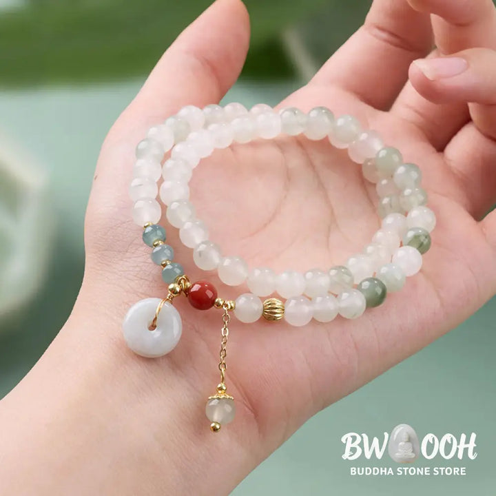 Buddha Stones Jade Peace Buckle Luck Abundance Double Wrap Bracelet - Jade Peace Buckle (Wrist Circumference: 15-16cm)