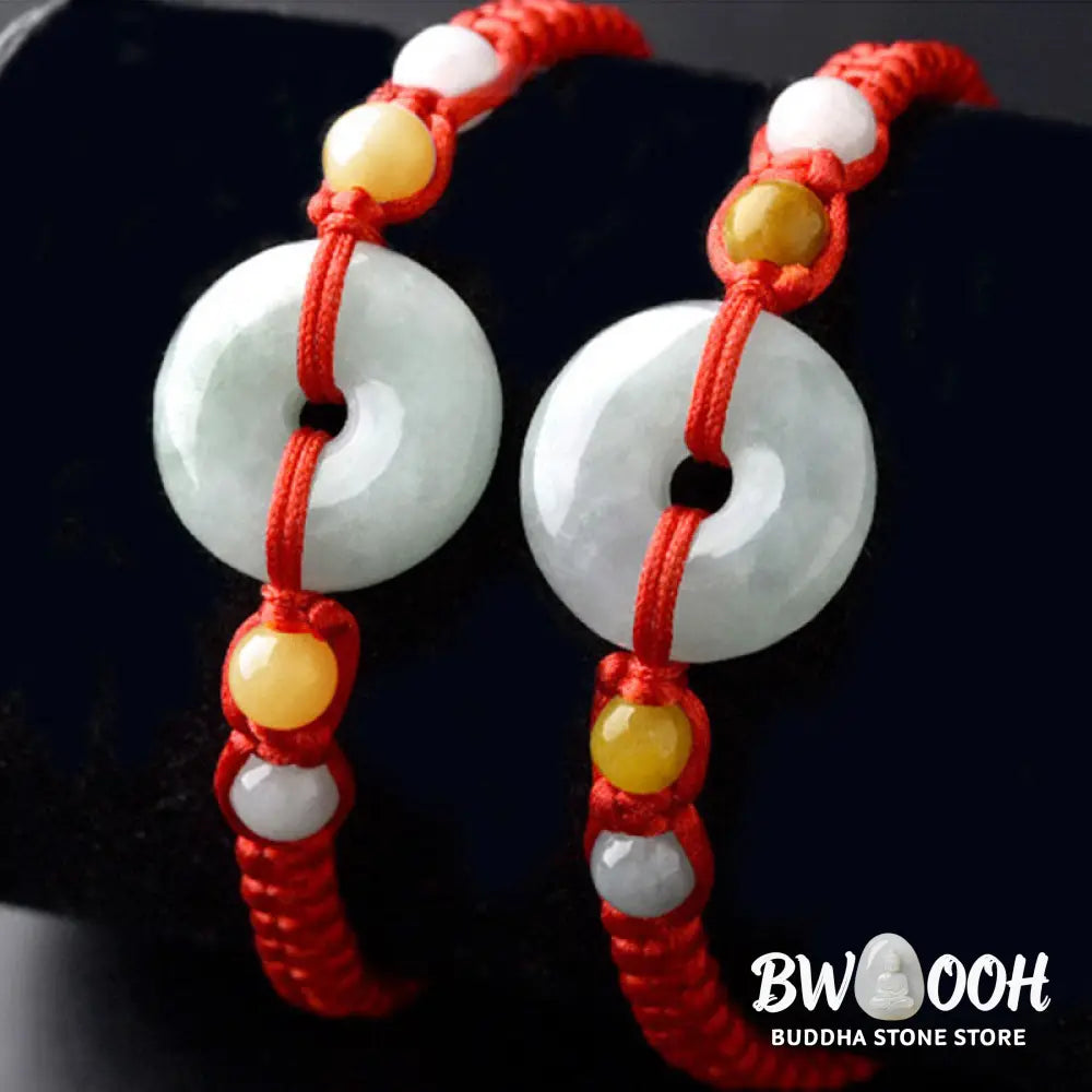 Buddha Stones Jade Peace Buckle Luck Red String Bracelet - BWOOOH - Jade(Wrist Circumference: 14-18cm) - Bracelet