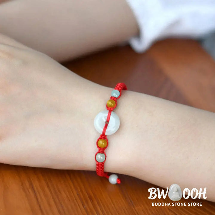 Buddha Stones Jade Peace Buckle Luck Red String Bracelet - BWOOOH - Jade(Wrist Circumference: 14-18cm) - Bracelet