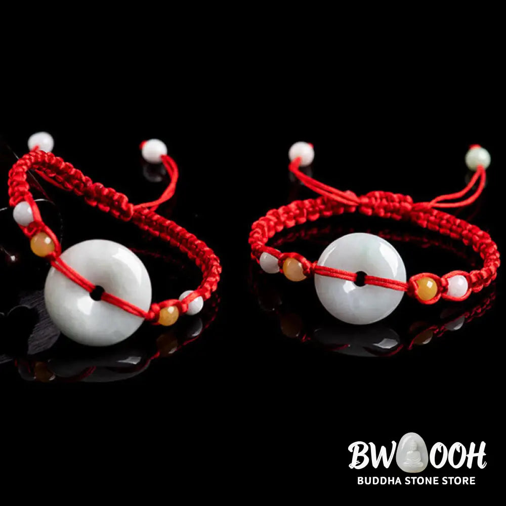 Buddha Stones Jade Peace Buckle Luck Red String Bracelet - BWOOOH - Jade(Wrist Circumference: 14-18cm) - Bracelet