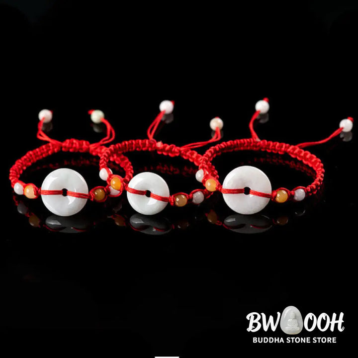 Buddha Stones Jade Peace Buckle Luck Red String Bracelet - BWOOOH - Jade(Wrist Circumference: 14-18cm) - Bracelet