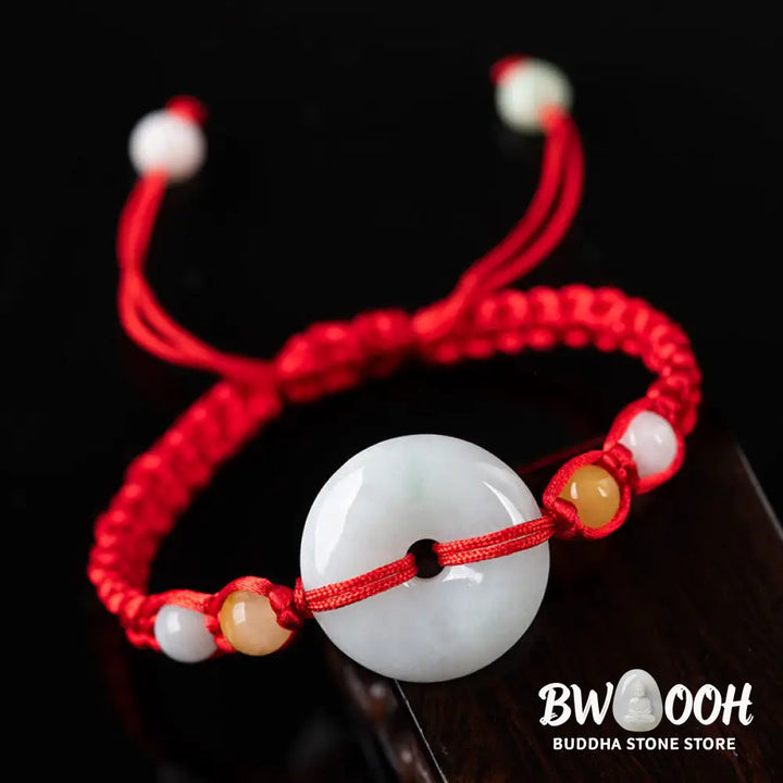 Buddha Stones Jade Peace Buckle Luck Red String Bracelet - BWOOOH - Jade(Wrist Circumference: 14-18cm) - Bracelet