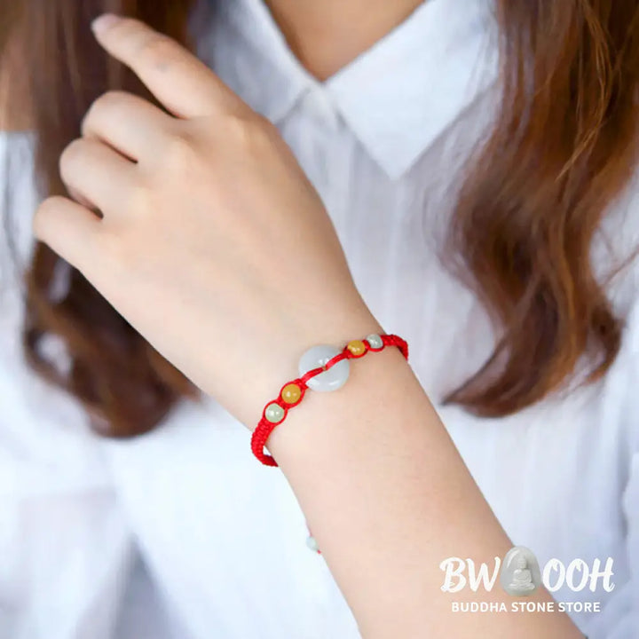 Buddha Stones Jade Peace Buckle Luck Red String Bracelet - BWOOOH - Jade(Wrist Circumference: 14-18cm) - Bracelet
