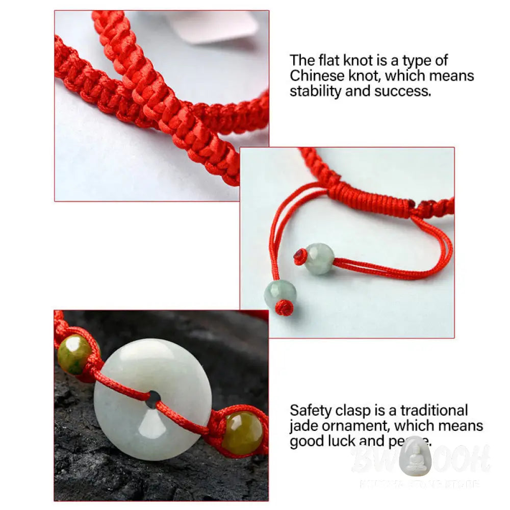 Buddha Stones Jade Peace Buckle Luck Red String Bracelet - BWOOOH - Jade(Wrist Circumference: 14-18cm) - Bracelet
