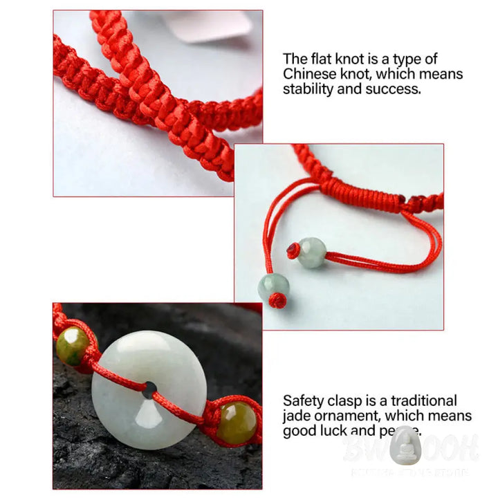 Buddha Stones Jade Peace Buckle Luck Red String Bracelet - BWOOOH - Jade(Wrist Circumference: 14-18cm) - Bracelet